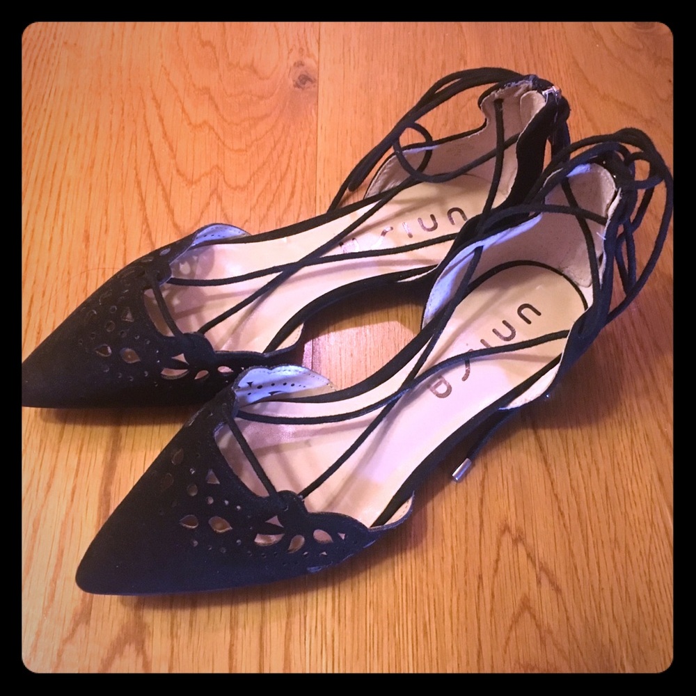 NEW Black Suede Lace Up Flats